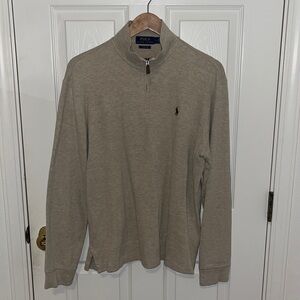 Ralph Lauren Quarter Zip Maroon Red Iconic RL Logo Medium Estate Rib Tan Crème